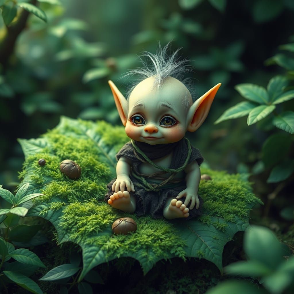 Baby Troll in Emerald Forest: Digital Fantasy Art