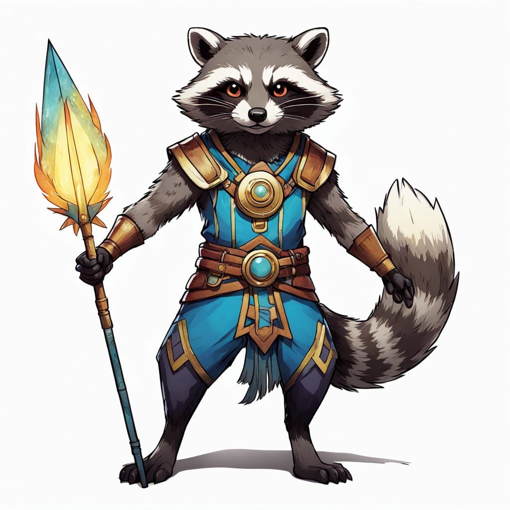 Psychic Raccoon Pokémon with Energy Bow