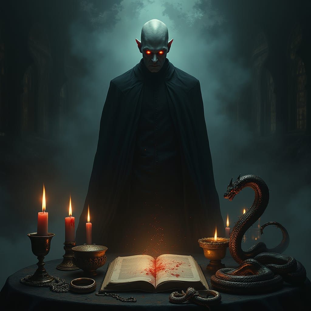 Dark Lord Voldemort Amidst Horcruxes in a Haunting Gothic Sc...