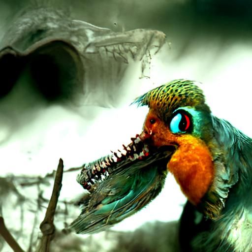 Teal Avian Humanoid with Red Crest: Cinematic Photo