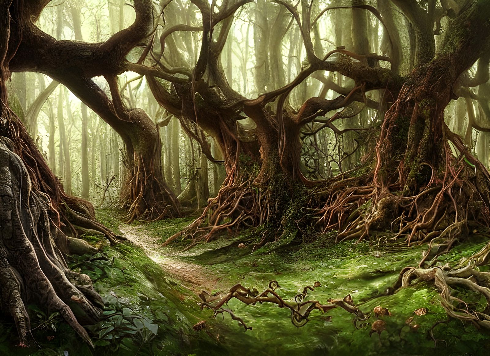 Mystical Forest Painting in a Fantasy Fairytale Style