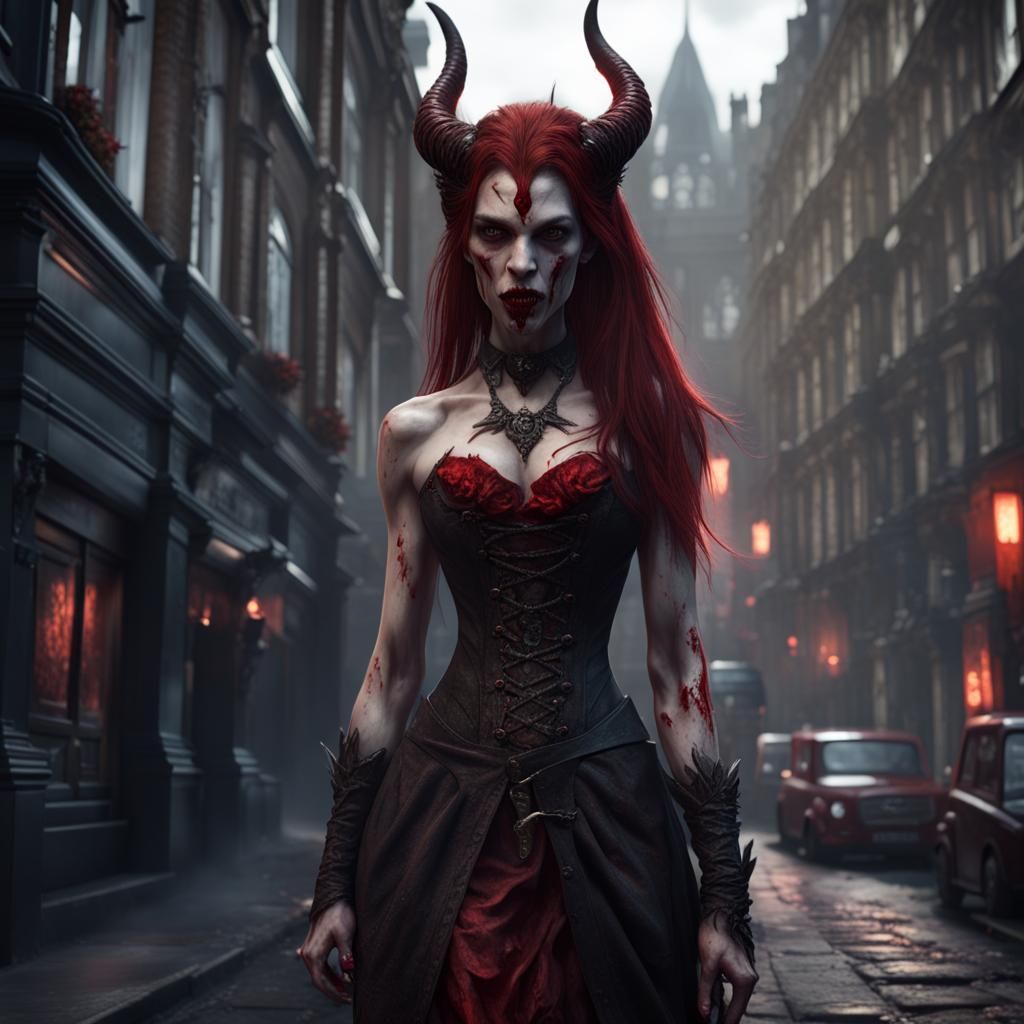 Feral Vampire Demon Lurking in London, Detailed Matte Painti...