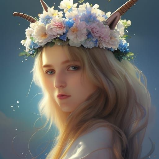 Unicorn in Flower Field: Hyperdetailed Portrait