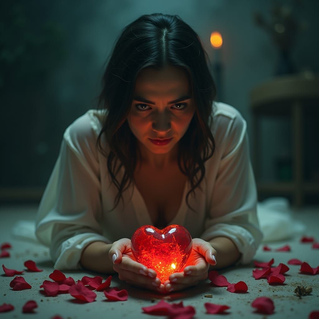 Woman with Shattered Heart: Emotive Digital Art