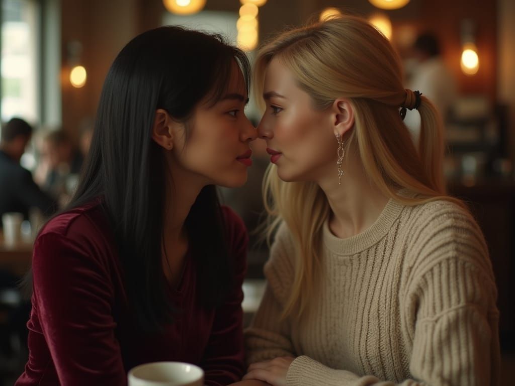 Intimate Coffeehouse Moment in Photorealistic Style