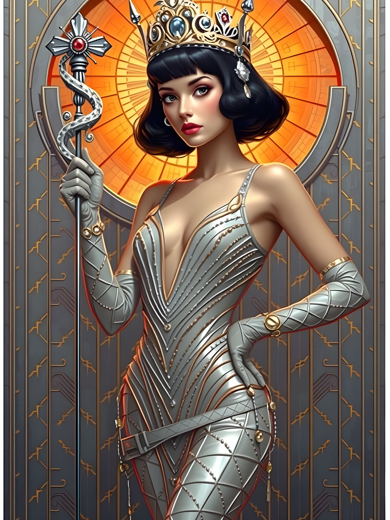Art Deco Queen of Wands in Chrome