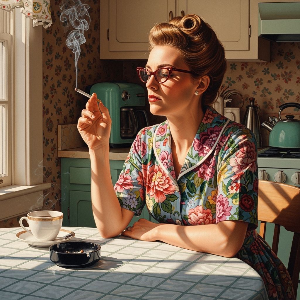 1950s Woman Smoking, Detailed Realism Style