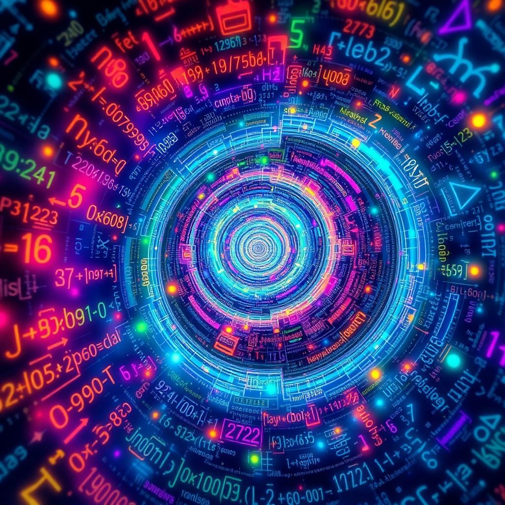 Hypervivid 3D Portal of Spiraling Mathematical Formulas