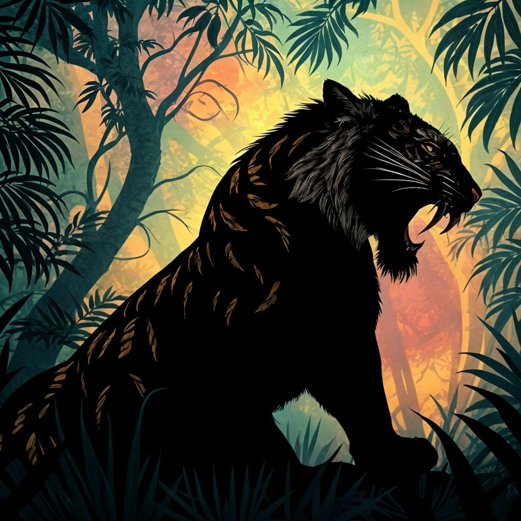 Surreal Tiger Roars in a Glowing Exotic Jungle