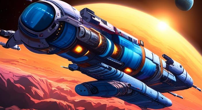 Spaceship Orbiting Jupiter in Sci-Fi Style