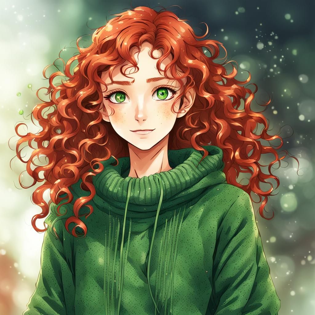 Red-Haired Girl with Freckles in Anime Style