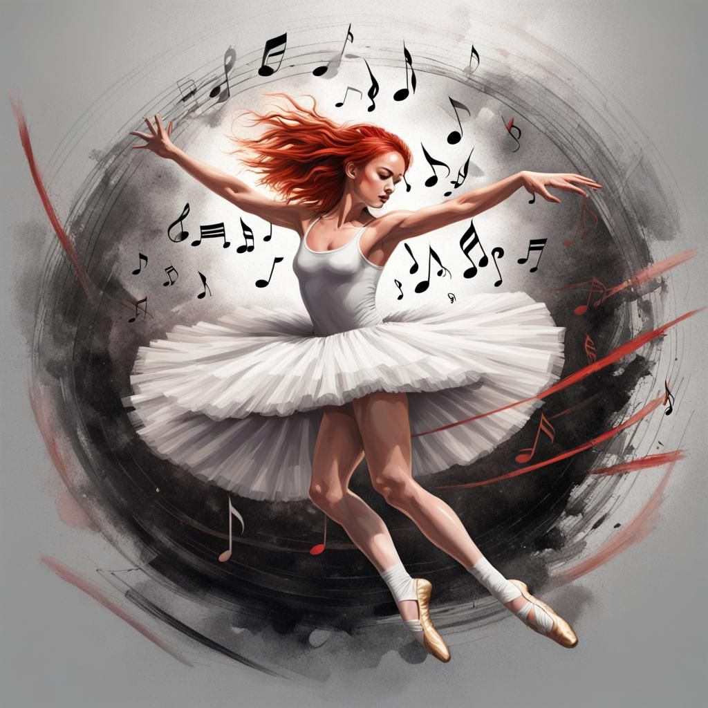 Image of a hopper realistic red hair ballerina and a white t...