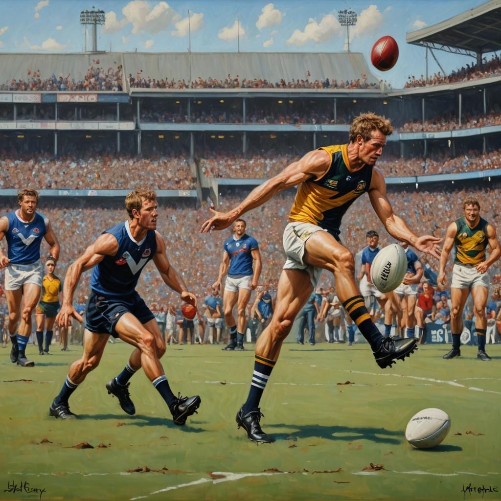 Aussie Rules Footballer in Oil Painting Style