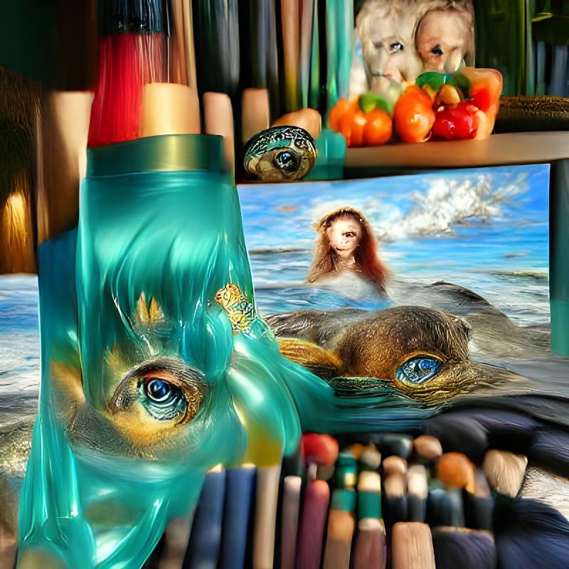 Turquoise Mermaid with Dolphin in Pre-Raphaelite Style