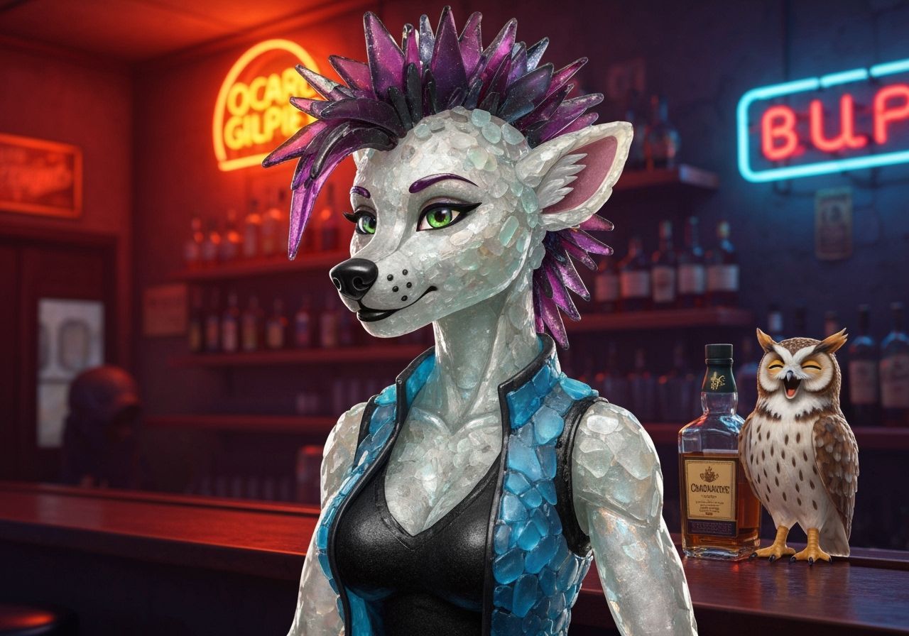 Ocean Glass Sculpture of Anthropomorphic She-Hyena in Dive B...