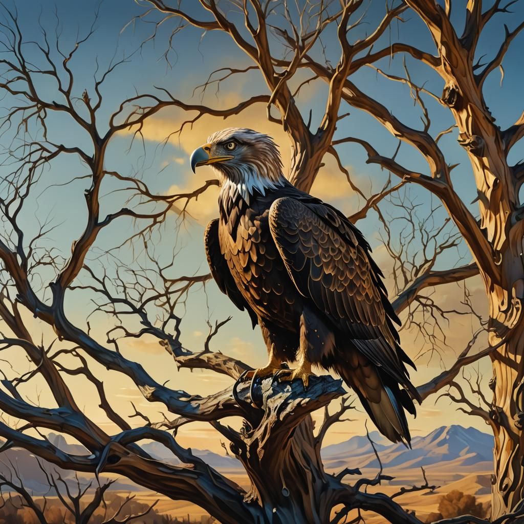 Surreal Eagle in Melting Landscape, a Surrealist Painting