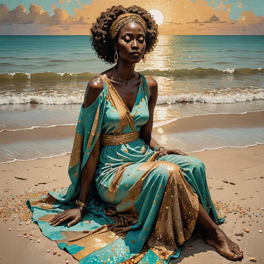 Klimt-Inspired African Woman with Crayon Dot Pointillism