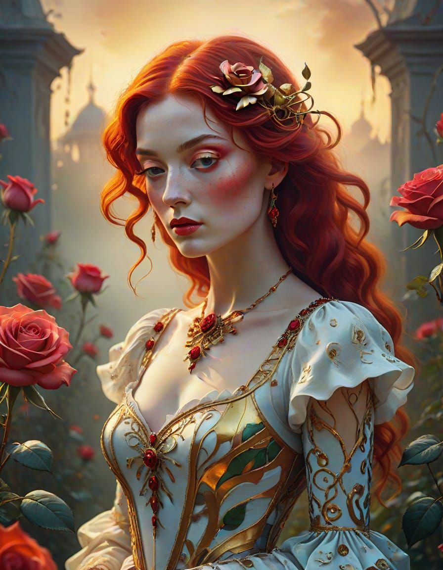 Mysterious Beauty in Dreamlike Garden