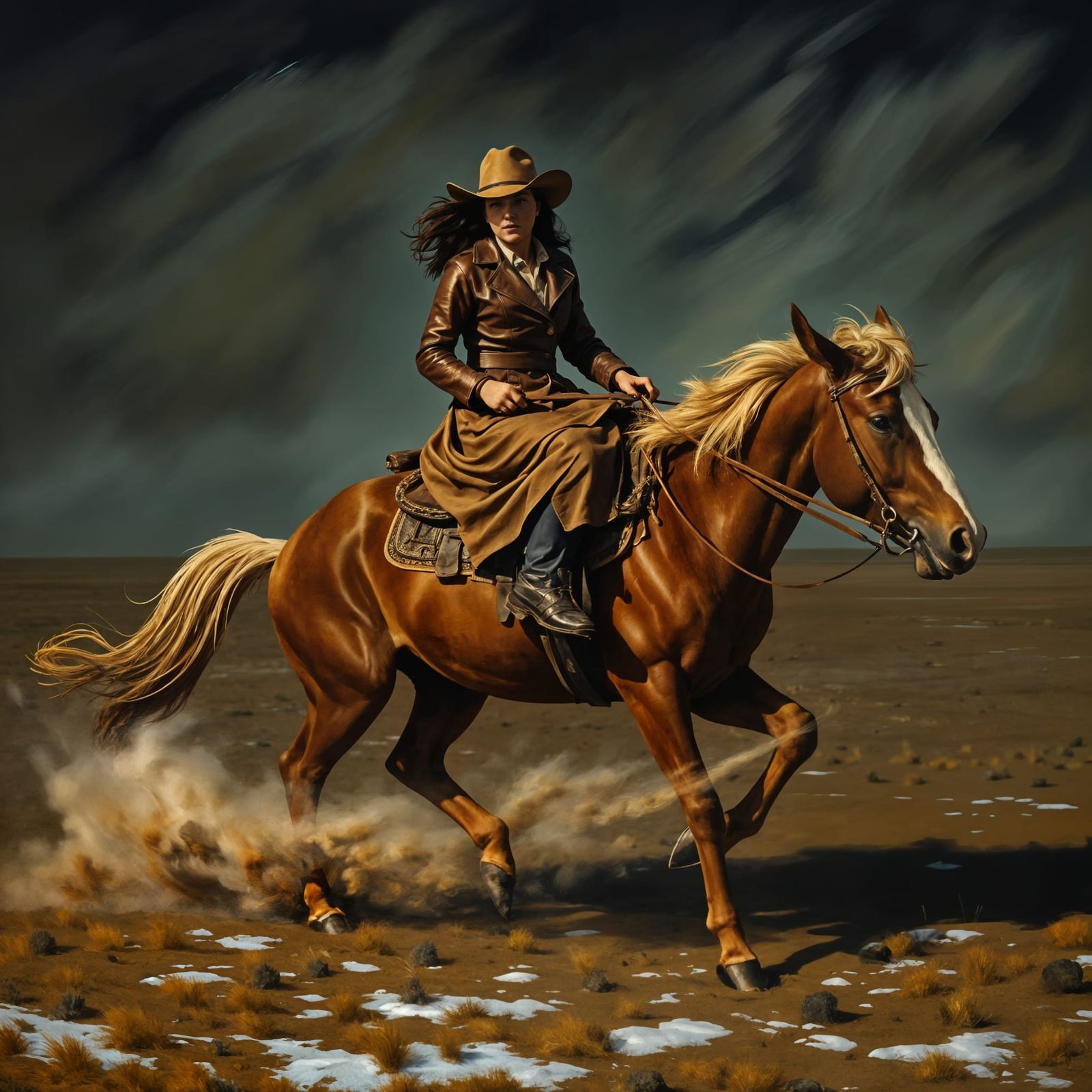 Woman and Wildfire Pony Ride Through Blizzard