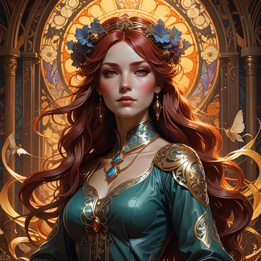 Sultry Redhead Doll in Art Nouveau Style