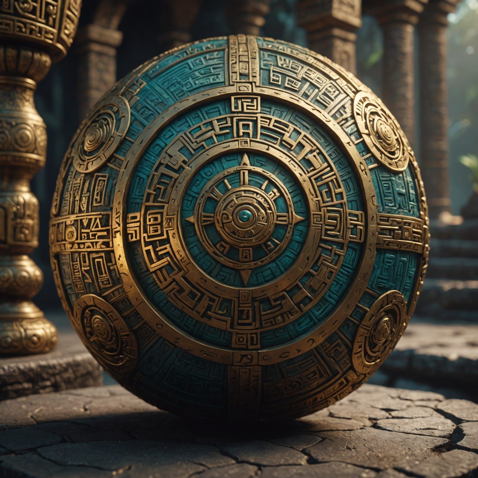 Mayan Brass Orb: Detailed Matte Painting