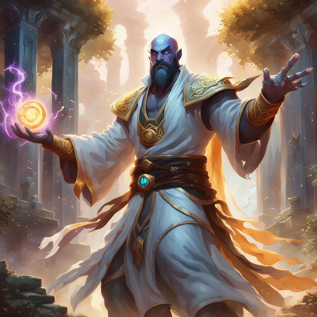 Ryze Casting Spell in Ancient Ruins, Digital Art