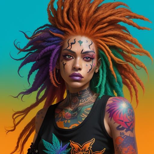 Punk Stoner Girl Smoking Weed in Hyperrealistic Art