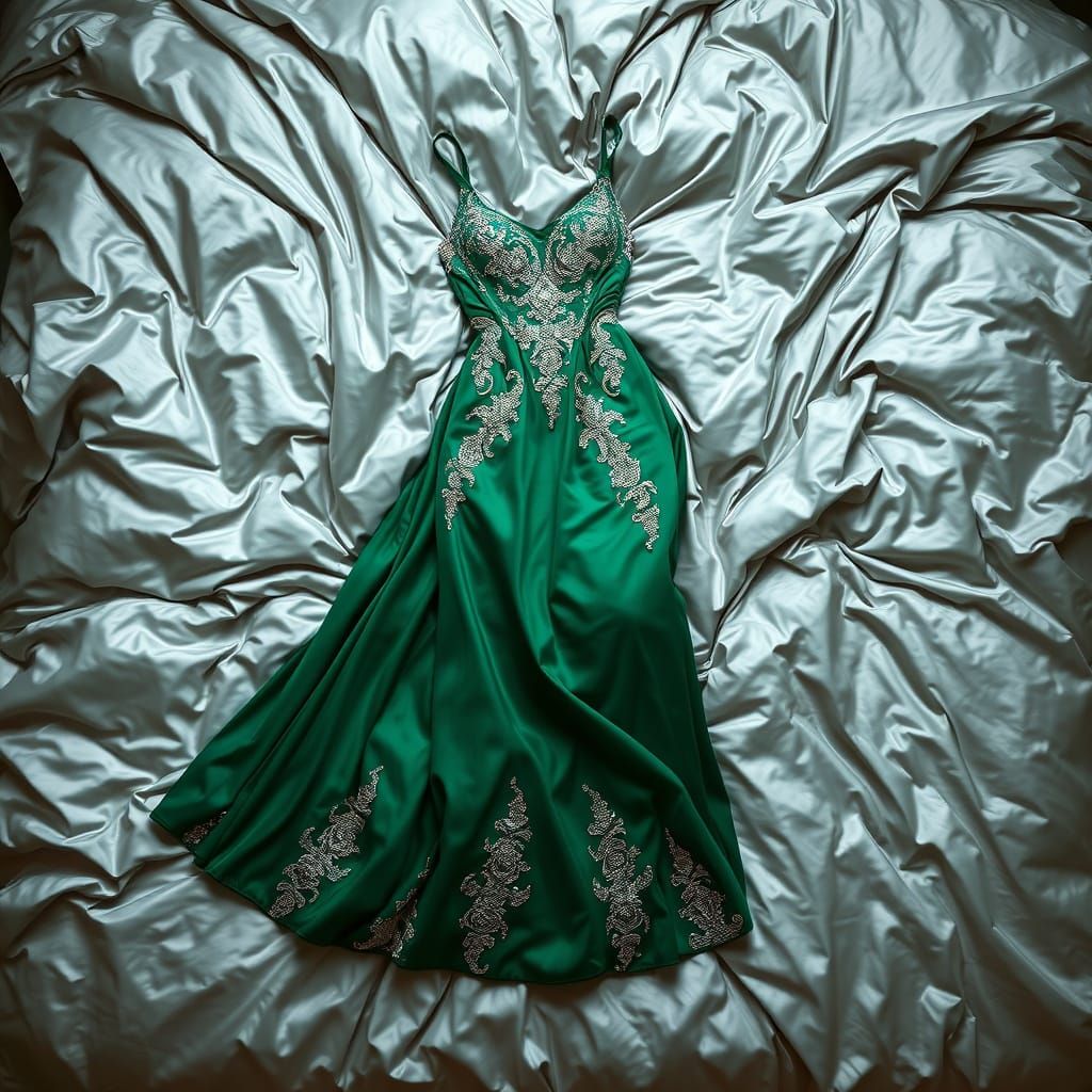 Emerald Green Evening Gown in Luxurious, Baroque Style