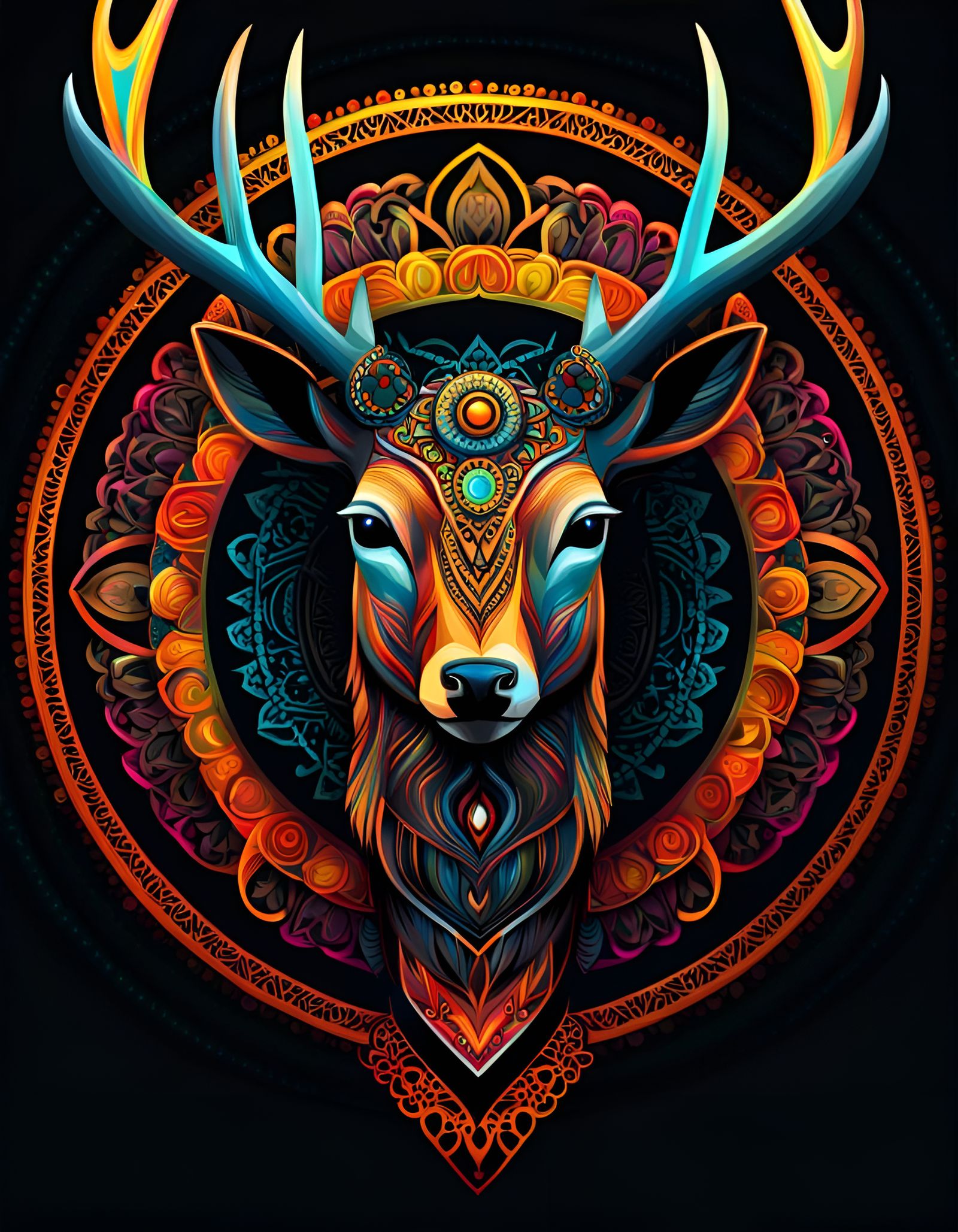 Psychedelic Mandala Deer Head in Graphic Design