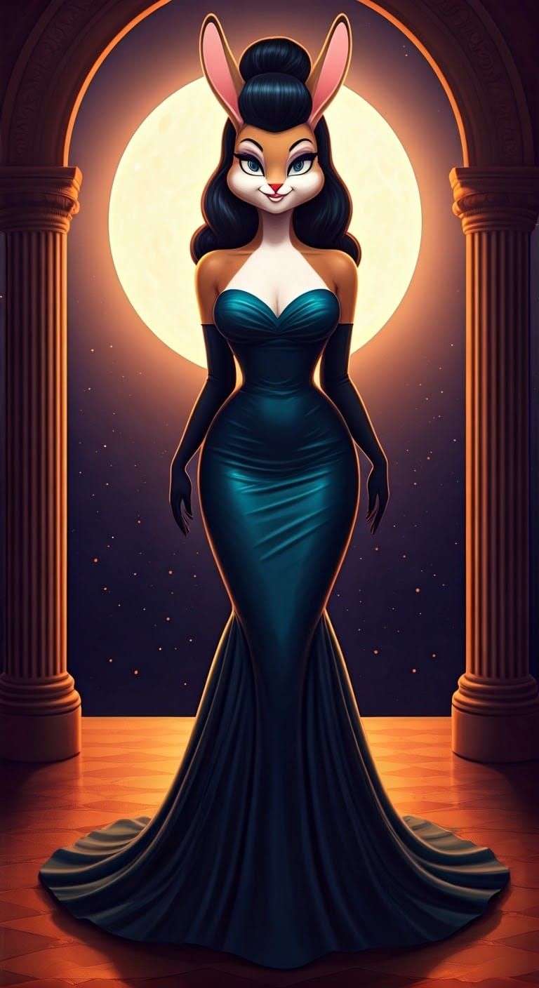 Elegant Anthropomorphic Rabbit in Mermaid Gown