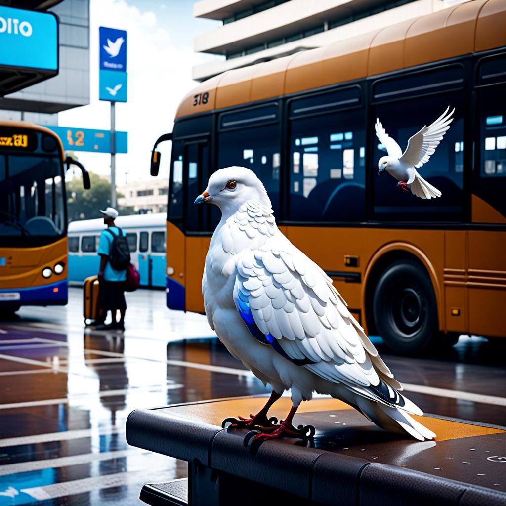 Humanoid Dove Waits for Bus: Matte Painting