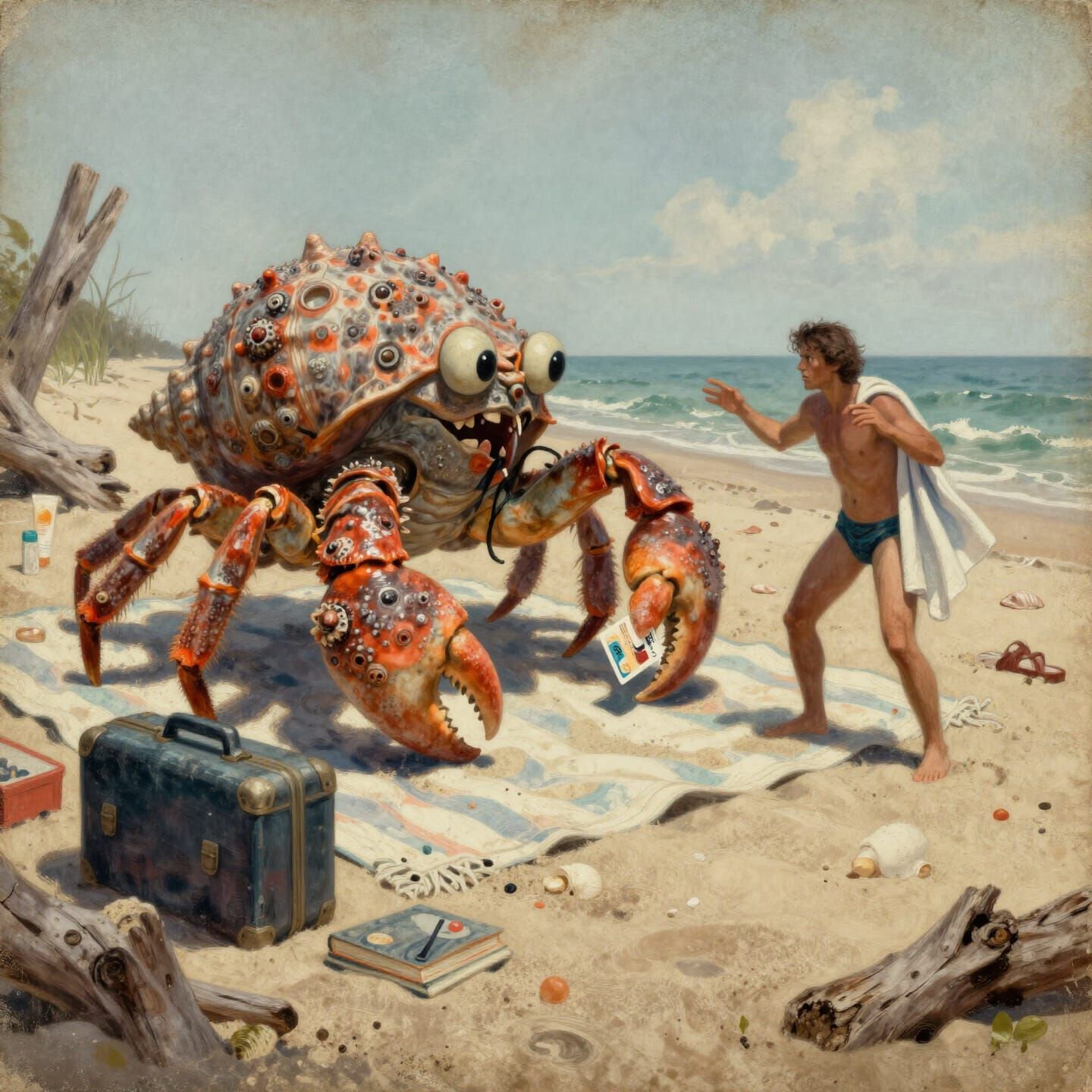 Whimsical Crab Stages Hostile Takeover on Beach