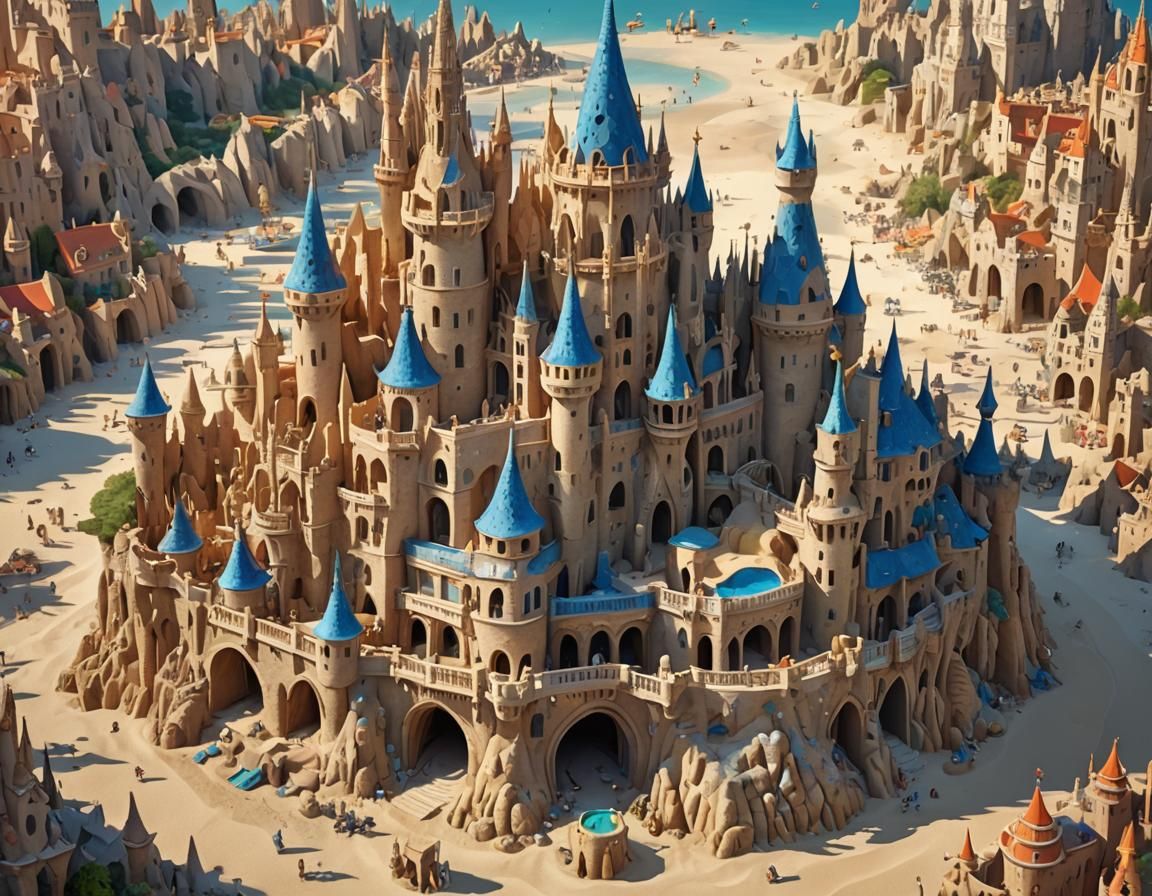 Surreal Sandcastle in Animated Movie Style
