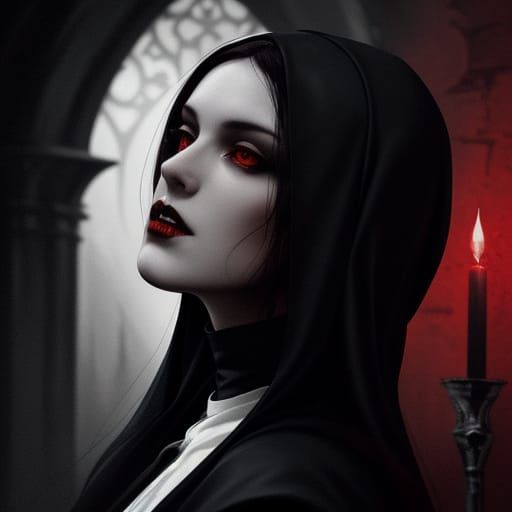Gothic Female Vampire Bites White Nun in Haunting Cathedral ...
