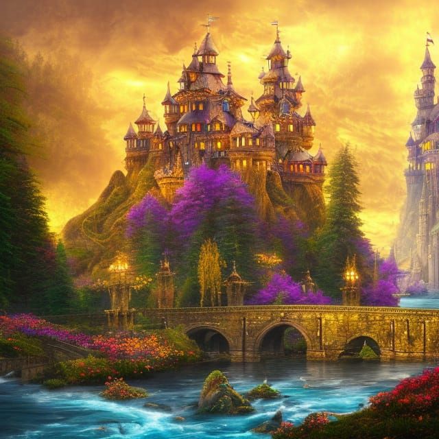 Detailed Royal Castle Matte Painting by River