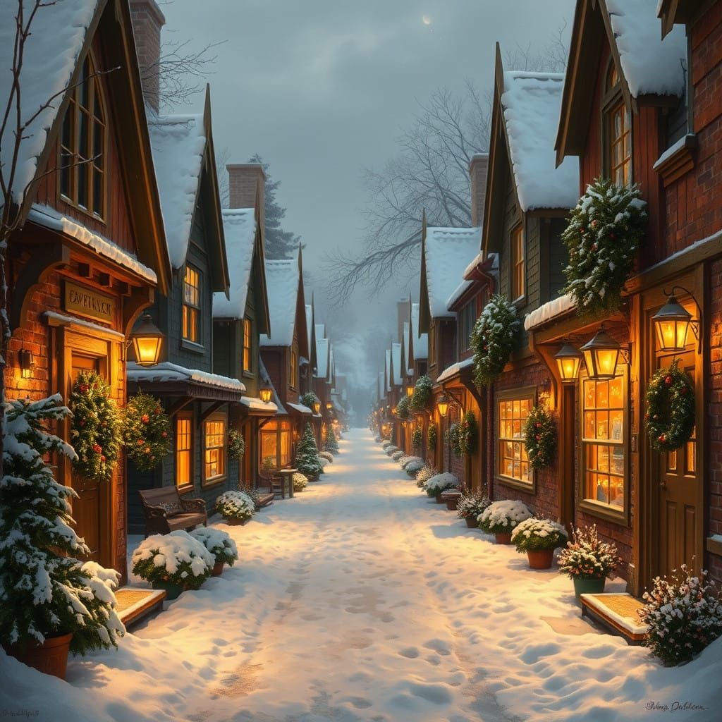 Winter Wonderland Village in Golden Light