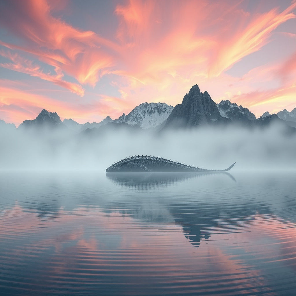 Rose Mountains and Mythic Leviathan at Dawn