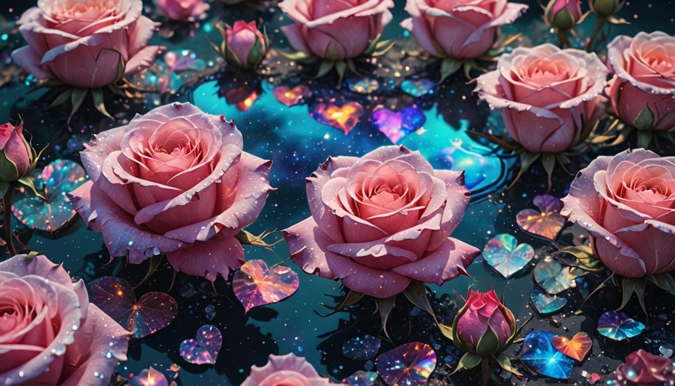Cosmic Roses in Surreal Astral Art