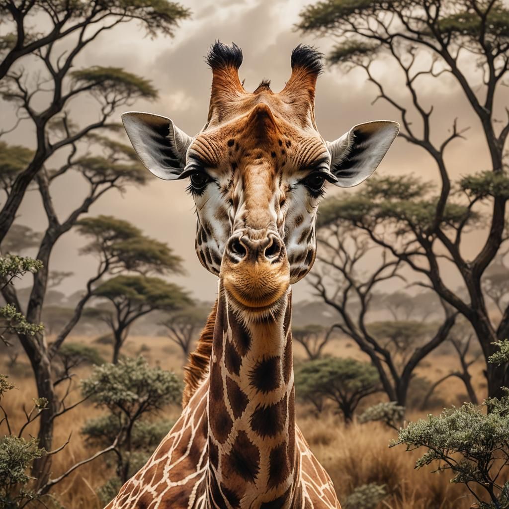 Hyper-Realistic Giraffe Portrait in Warm, Vivid Colors