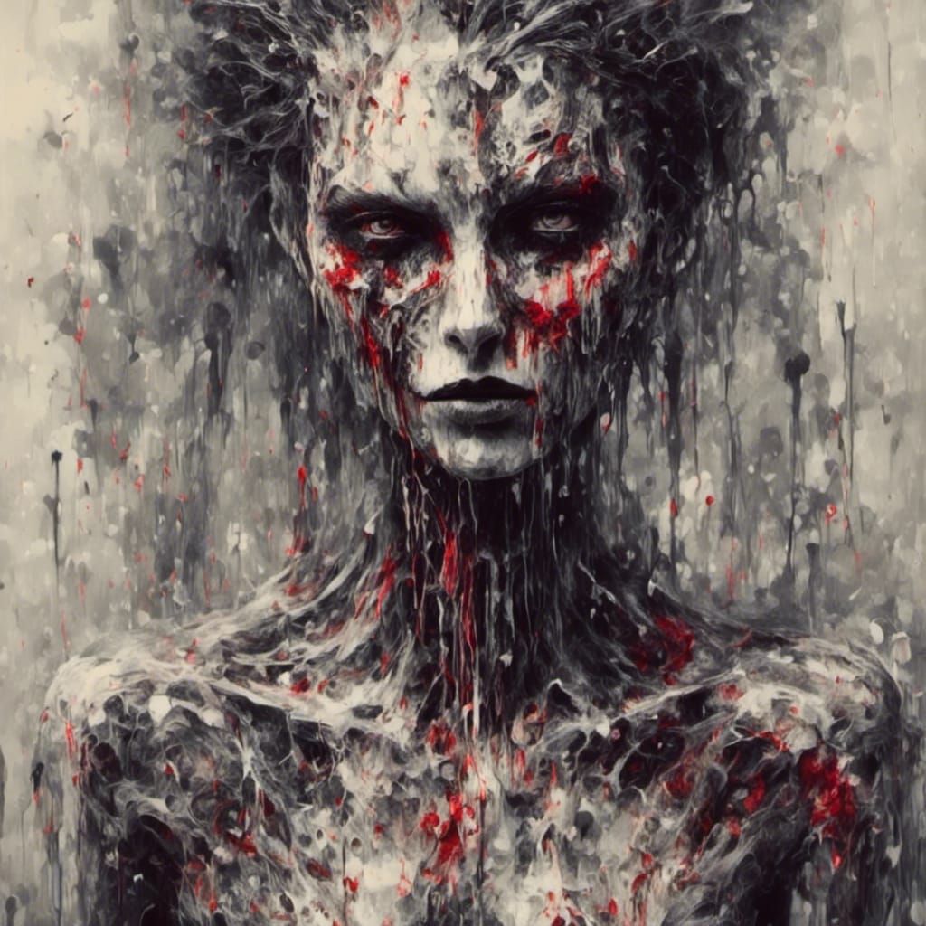 Dark Fantasy Macabre Scene with Fragmented Realism