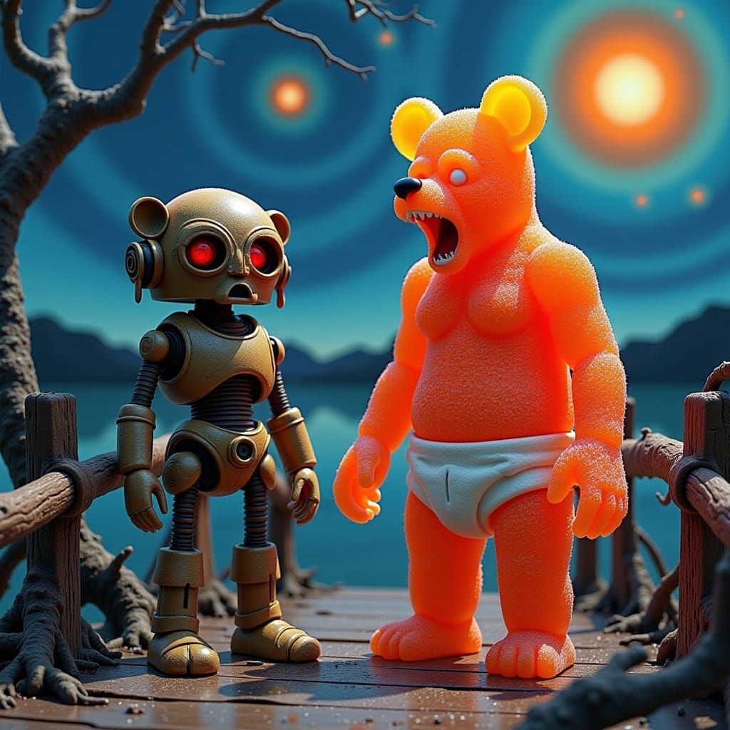 Emotive Gummy Bear's Silent Scream in Maximalist Style