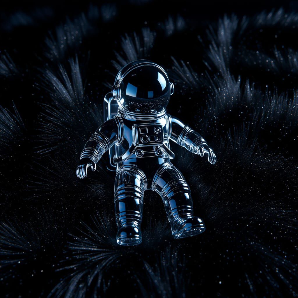 Transparent Blown Glass Astronaut in Starry Night