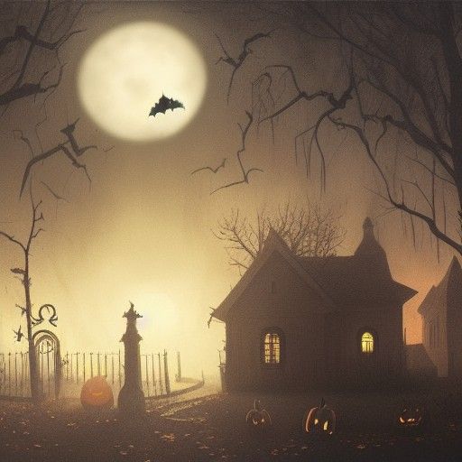 Spooky Halloween Town at Night in Realism