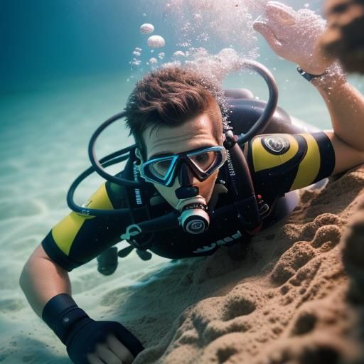 Male Scuba Diver Sinking in Quicksand: Professional Photogra...