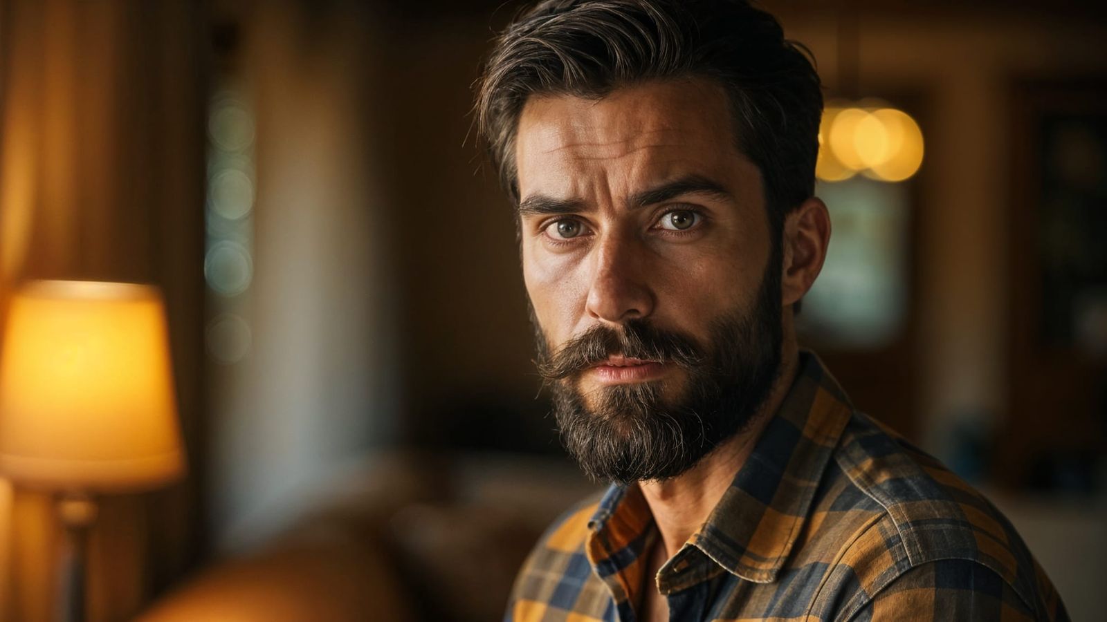 Detailed Portrait of a Man in Plaid Shirt
