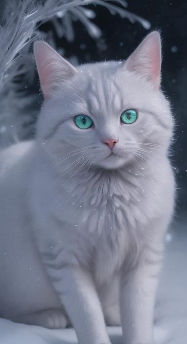 Bioluminescent Crystal Cat in Winter Wonderland