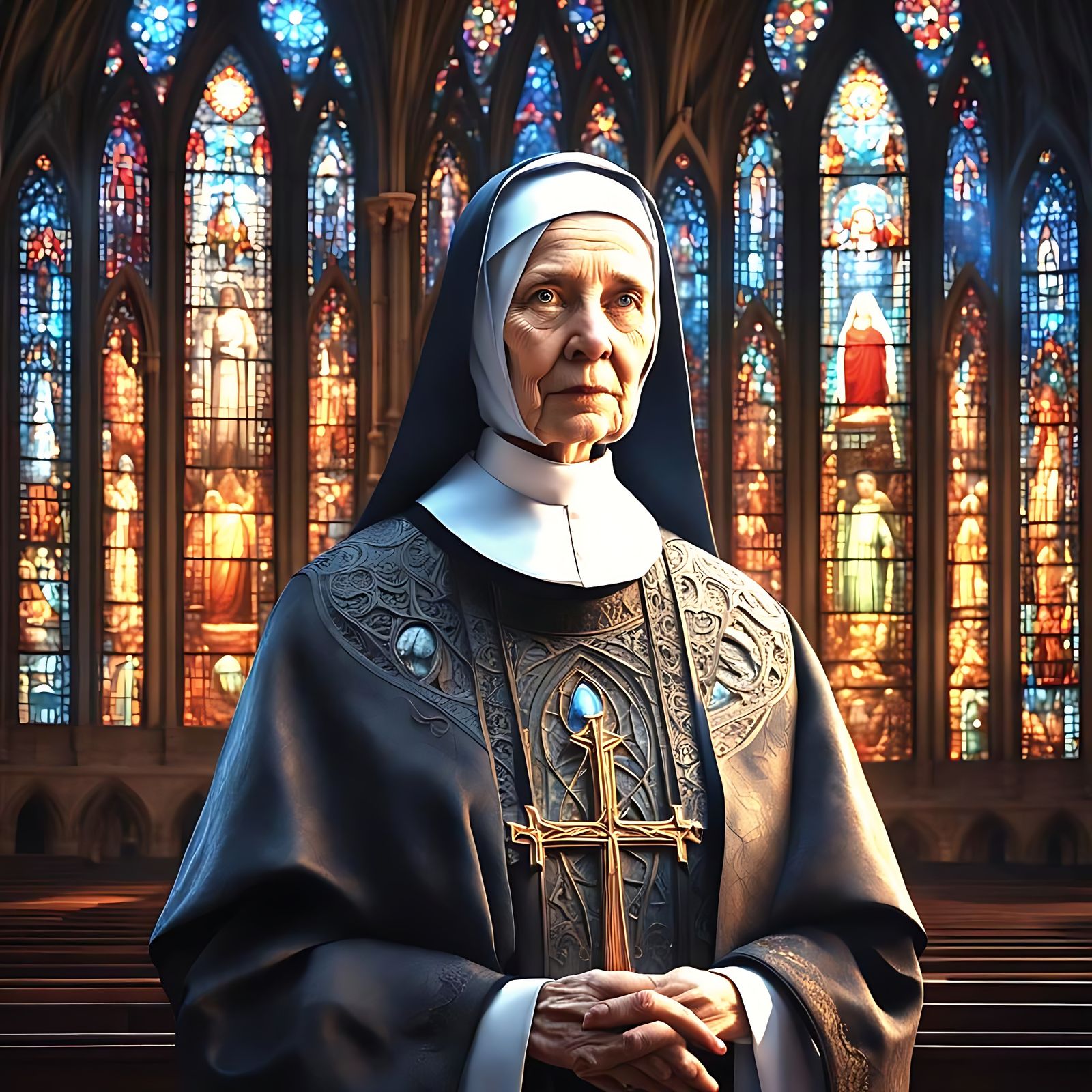 Mystical Nun in Cathedral: Fantasy Novel Cover