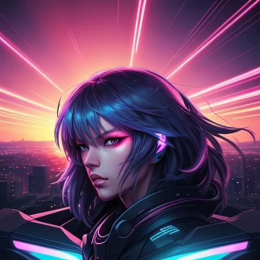 Cyberpunk Anime Car Chase in Neon Cityscape