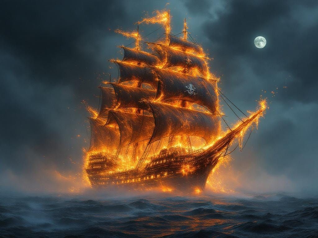 Pirate ship in flames