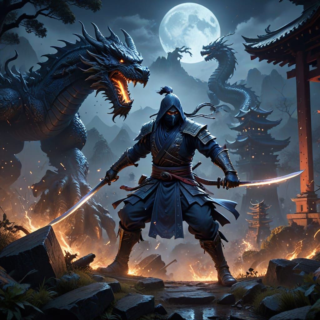 Midnight Ninja Duel in Ancient Shrine